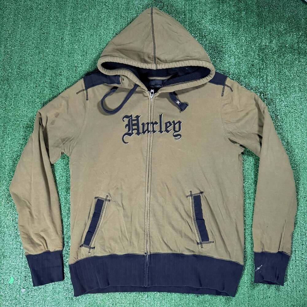 Hurley Zip Up Hoodie Size XL Green Sherpa Lined Full Zip Sweatshirt Y2K
